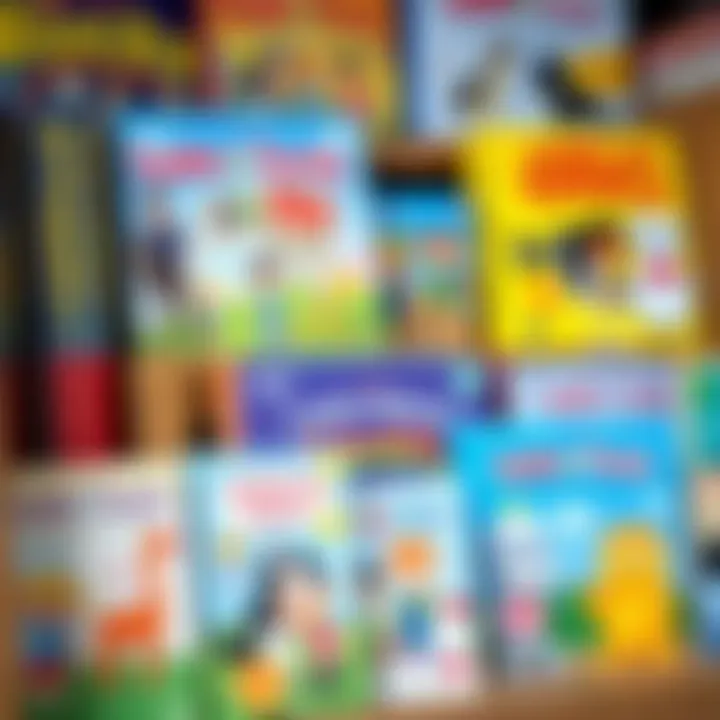 A variety of educational books for toddlers displayed on a shelf