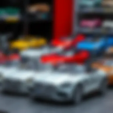 Various models of battery-powered Mercedes toy cars displayed together.