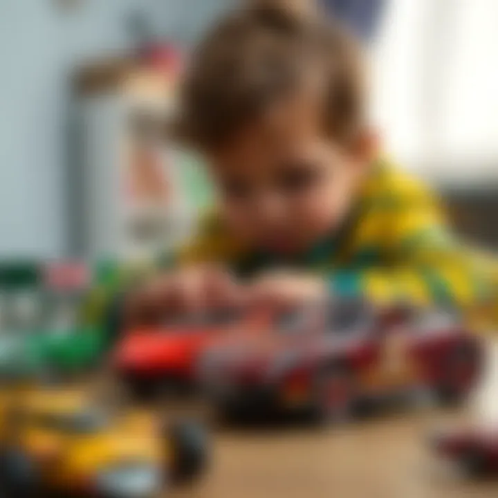 Child playing with a model car set