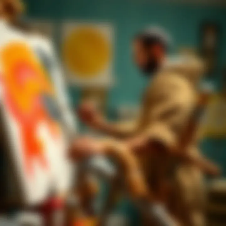 A skilled artist applying paint on a canvas with a focus on creativity