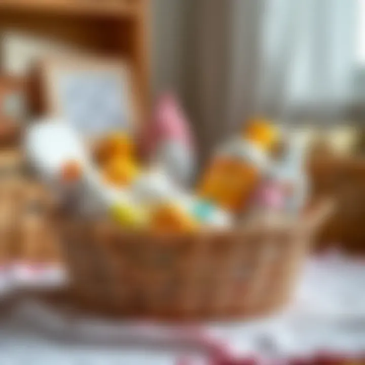 A neatly organized baby care basket showcasing essential items for newborn care