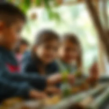 Children engaged in a collaborative bamboo project, smiling and focused.