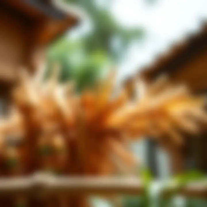 A close-up of intricately arranged bamboo sticks forming a dynamic sculpture.