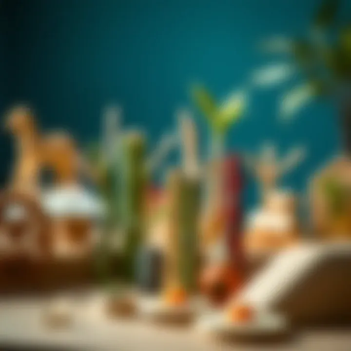 A colorful display of various shapes created from bamboo sticks on a table.