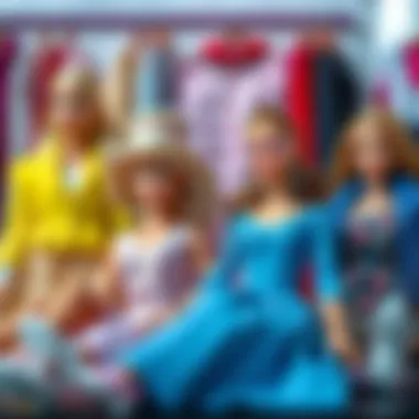 An aesthetically arranged assortment of Barbie clothing showcasing styles for different occasions