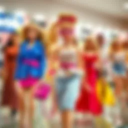 A vibrant display of Barbie's latest fashion collection featuring diverse outfits