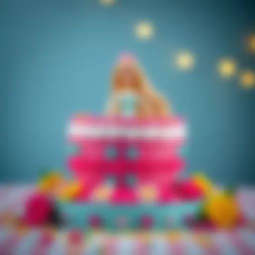 Barbie themed cake with intricate decorations and vibrant colors