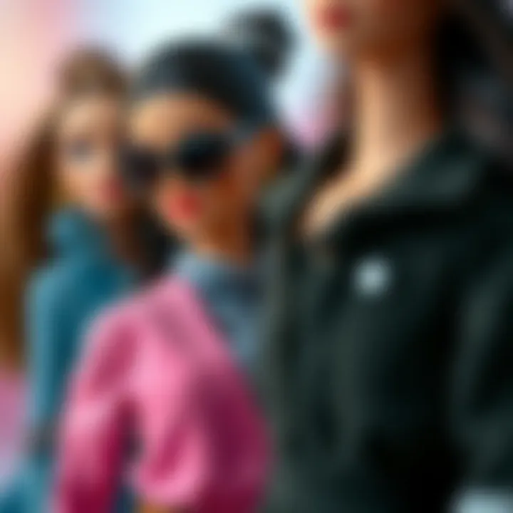 A close-up of intricate details on Barbie's trendy outfits illustrating modern design elements