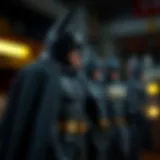 A detailed illustration of the Batman costume evolution over the decades.