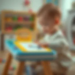 A baby engaging with a colorful writing board
