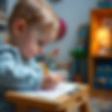 Close-up of a baby drawing on a writing board