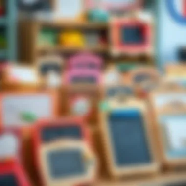 Various types of baby writing boards displayed
