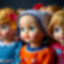 A close-up of a colorful collection of Belis dolls showcasing their unique features