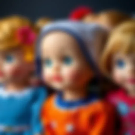 A close-up of a colorful collection of Belis dolls showcasing their unique features