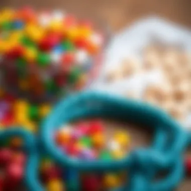 Colorful beads and crafting materials for bracelet making