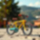 Vibrant child bicycle stroller with scenic background