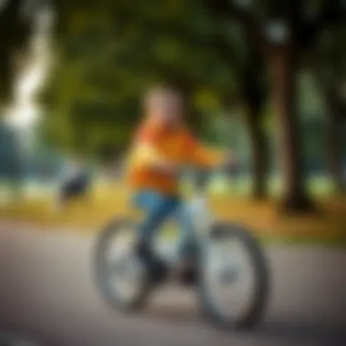 Child learning to ride an 18-inch bike in a park