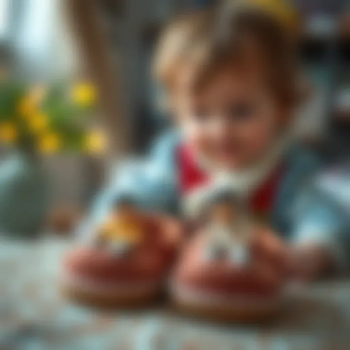 A child playing with imaginative figurine slippers