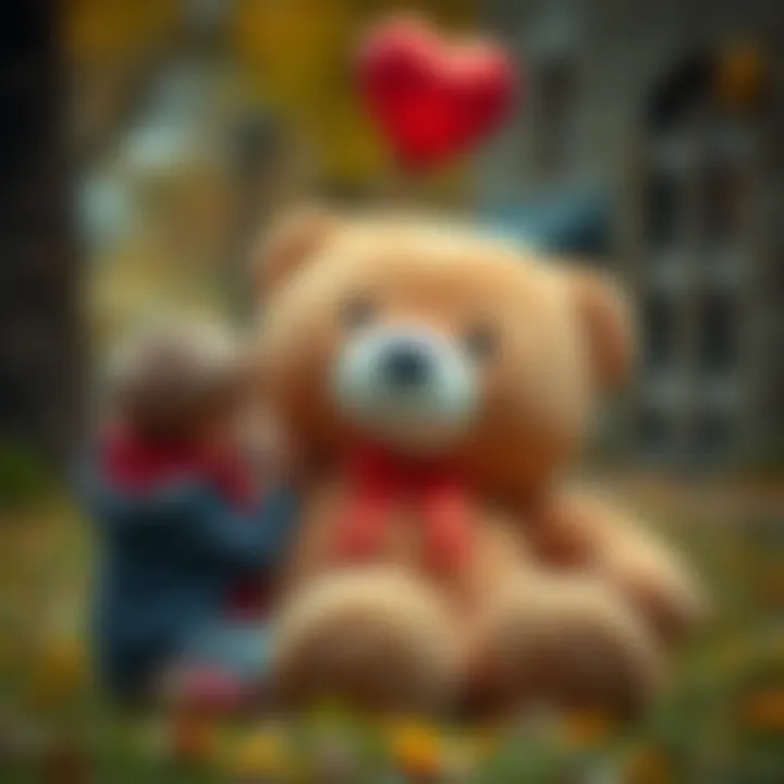 Child playing with a large teddy bear