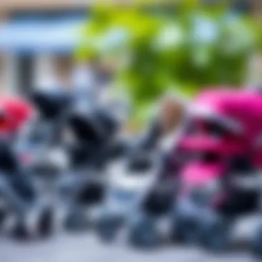 Different models of strollers highlighting variety