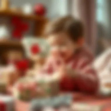 A child joyfully unwrapping a handmade gift