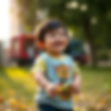 A child wearing a Paw Patrol t-shirt happily playing