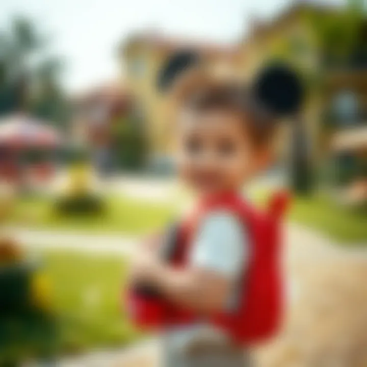 Child happily carrying a Mickey Mouse backpack