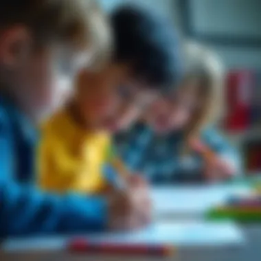 Children engaged in drawing with double-sided felt tip pens