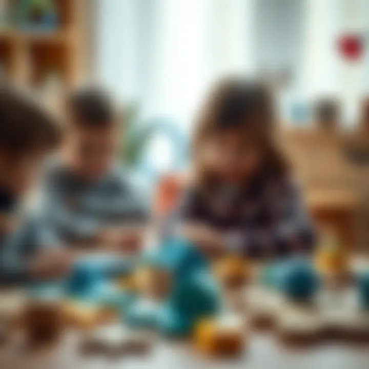 Children engaging with geometric shape puzzles.