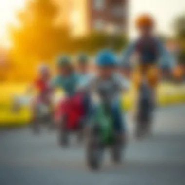 Group of children riding their bikes in a friendly race