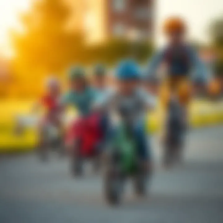 Group of children riding their bikes in a friendly race