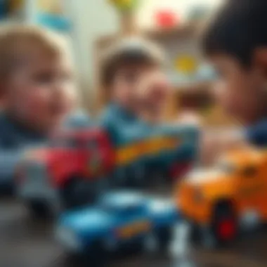 Children engaging in imaginative play with Hot Wheels trucks
