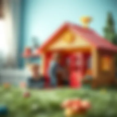 Children engaging in imaginative play with a large playhouse