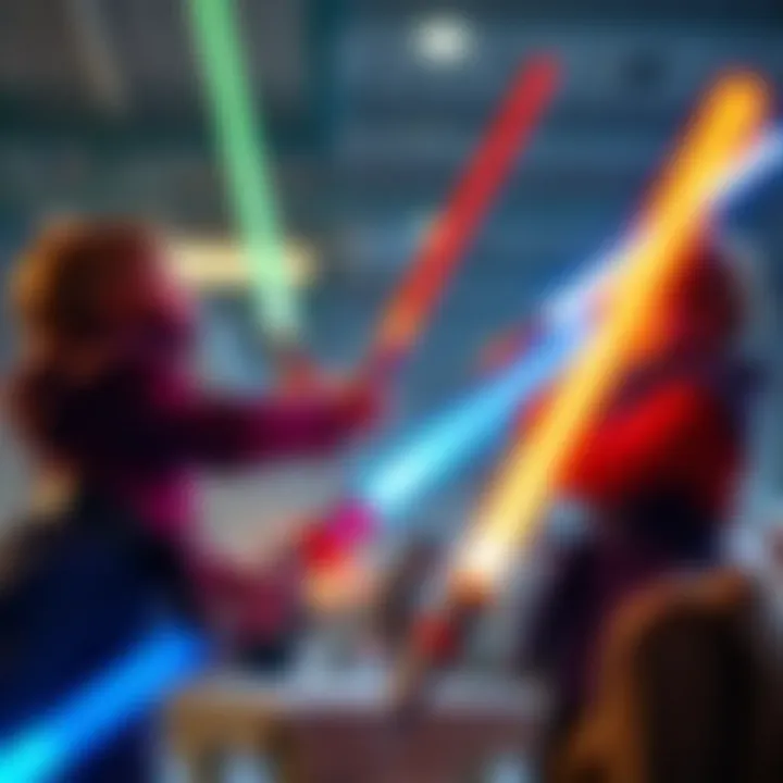 Children engaged in a playful lightsaber duel