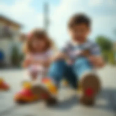 Children playing enthusiastically while wearing character shoes, igniting their imagination.