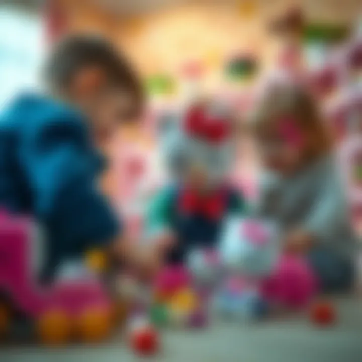 Children interacting and playing with Hello Kitty products in a joyful environment