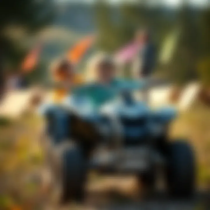 Happy children playing outdoors with ATVs