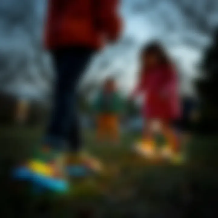 Children playing outdoors in lighted footwear