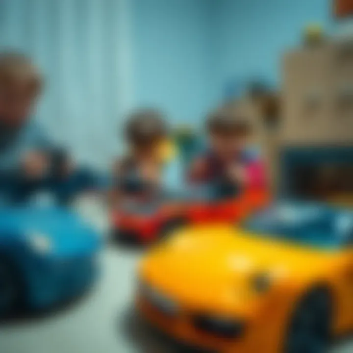 Children playing with Porsche remote control cars