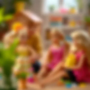 Children engaging creatively with Barbie dolls