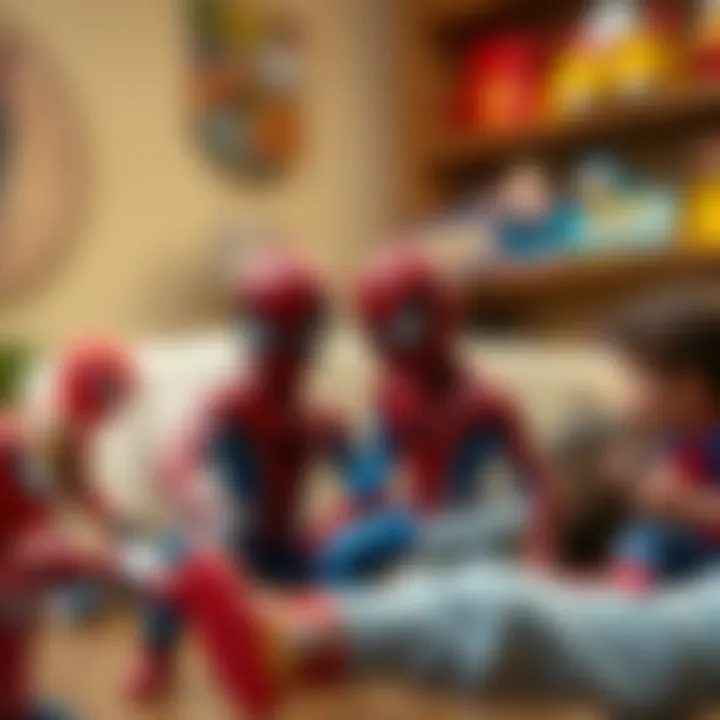 Children playing with Spider-Man toys emphasizing imaginative play
