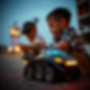 Children Engaging with Flying Car Toys Children playing with remote-controlled flying car toys