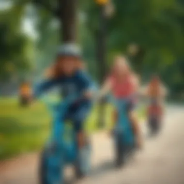 Children joyfully riding their Zozo bicycles in a park.