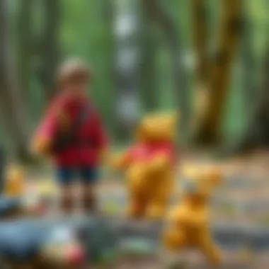 An imaginative portrayal of Christopher Robin guiding Pooh and friends, illustrating leadership and guidance.