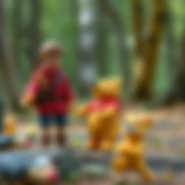 An imaginative portrayal of Christopher Robin guiding Pooh and friends, illustrating leadership and guidance.