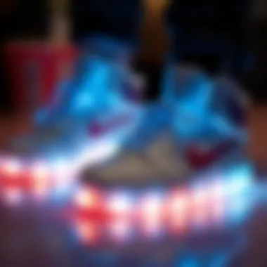 Close-up of light-up shoes demonstrating functionality