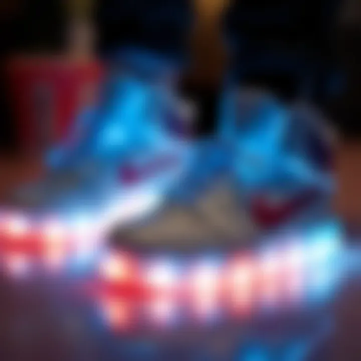 Close-up of light-up shoes demonstrating functionality