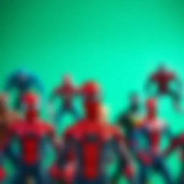 A collection of Spider-Man toys representing various iterations