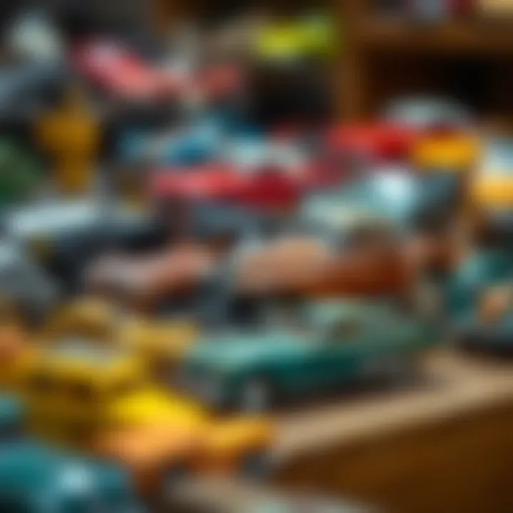 A collector showcasing rare metal toy cars