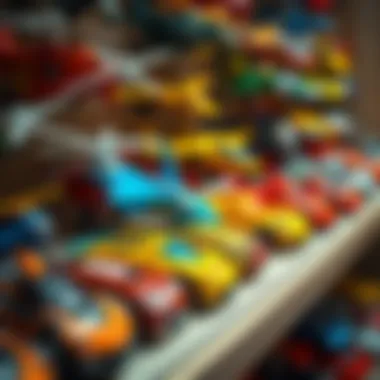 Diverse Collection of Flying Car Toys A colorful array of flying car toys displayed on a shelf